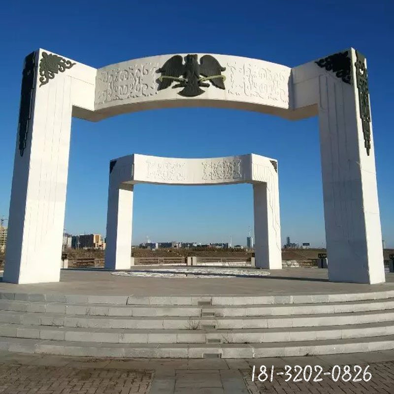 汉白玉石雕景观门雕塑 (2)