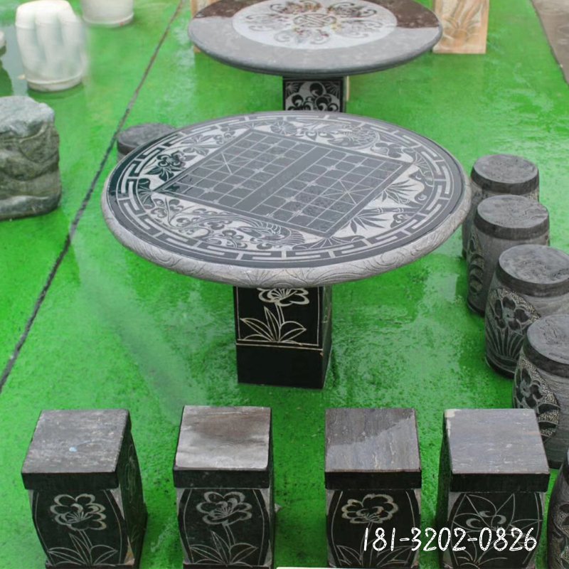 大理石网格桌椅  石雕公园景观摆件 (1)