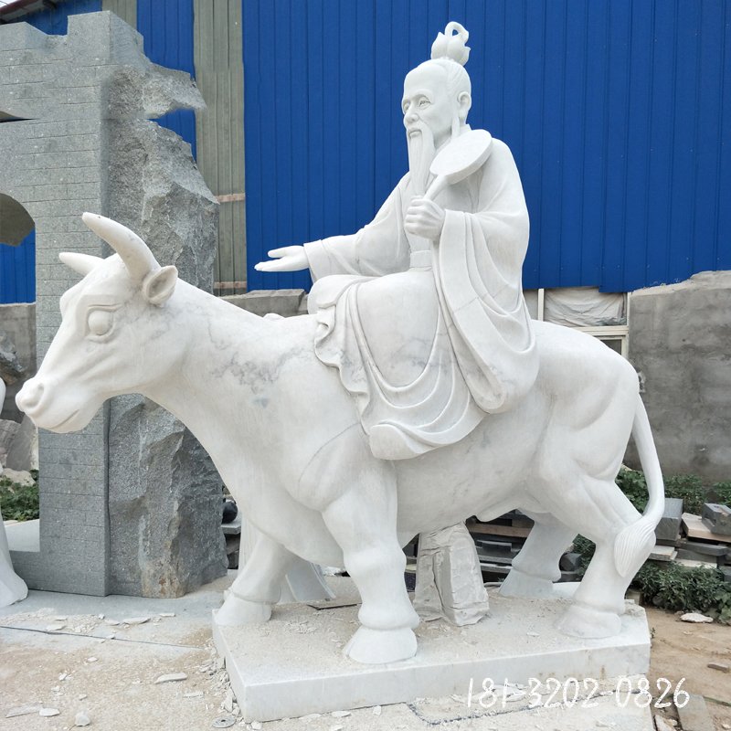 老子骑牛西行石雕，古代人物石雕 (2)