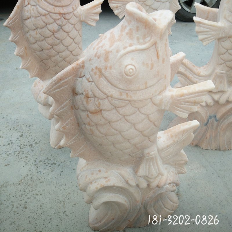 大理石鲤鱼喷泉 石雕广场景观雕塑