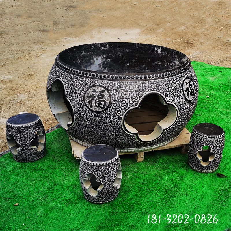 仿古圆形鼓式桌凳石雕 (4)