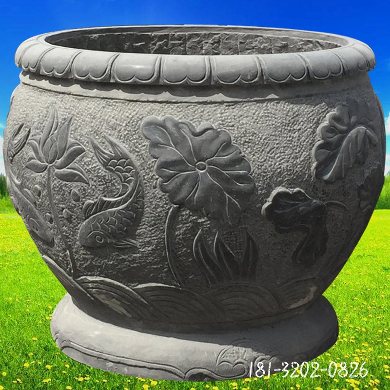 大理石年年有余花盆   石雕庭院景观摆件 (7)