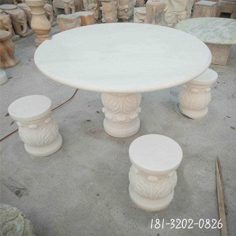 汉白玉石桌凳，公园景观石雕 (3)