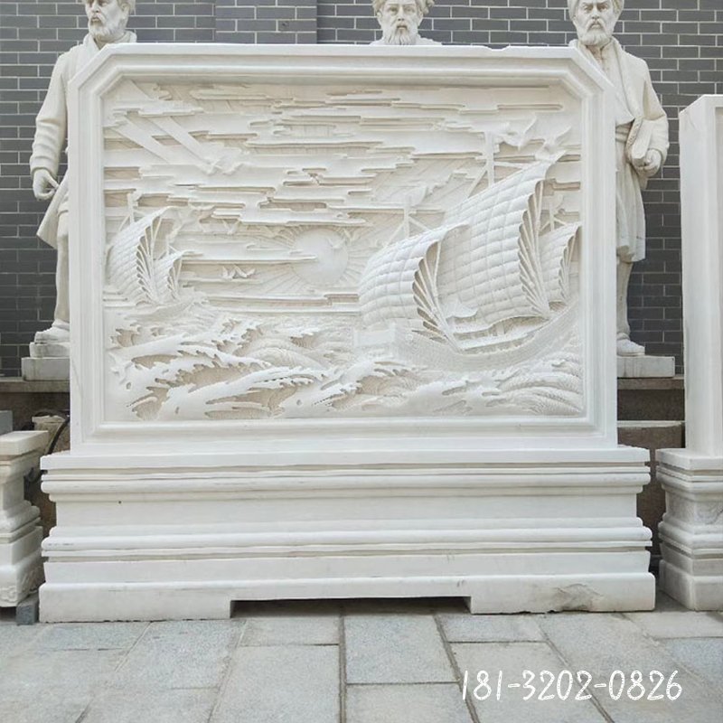 青石麒麟浮雕 公园影壁石雕 (3)