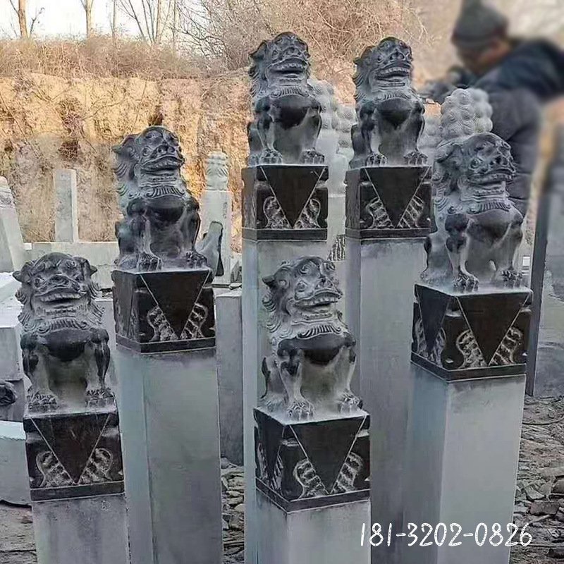 石雕拴马桩 青石仿古做旧狮子拴马桩 沙泥庭院酒店门口三不猴摆件99944