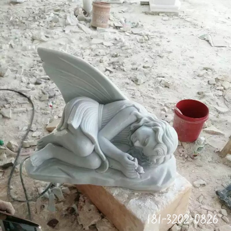 汉白玉小天使石雕，西方小女孩石雕 (4)