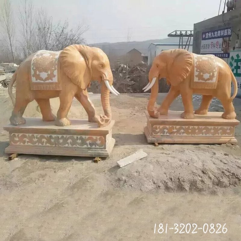 晚霞红大象石雕 (202)