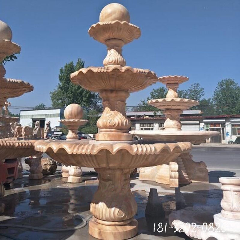 大理石双层喷泉  石雕公园景观雕塑 (2)