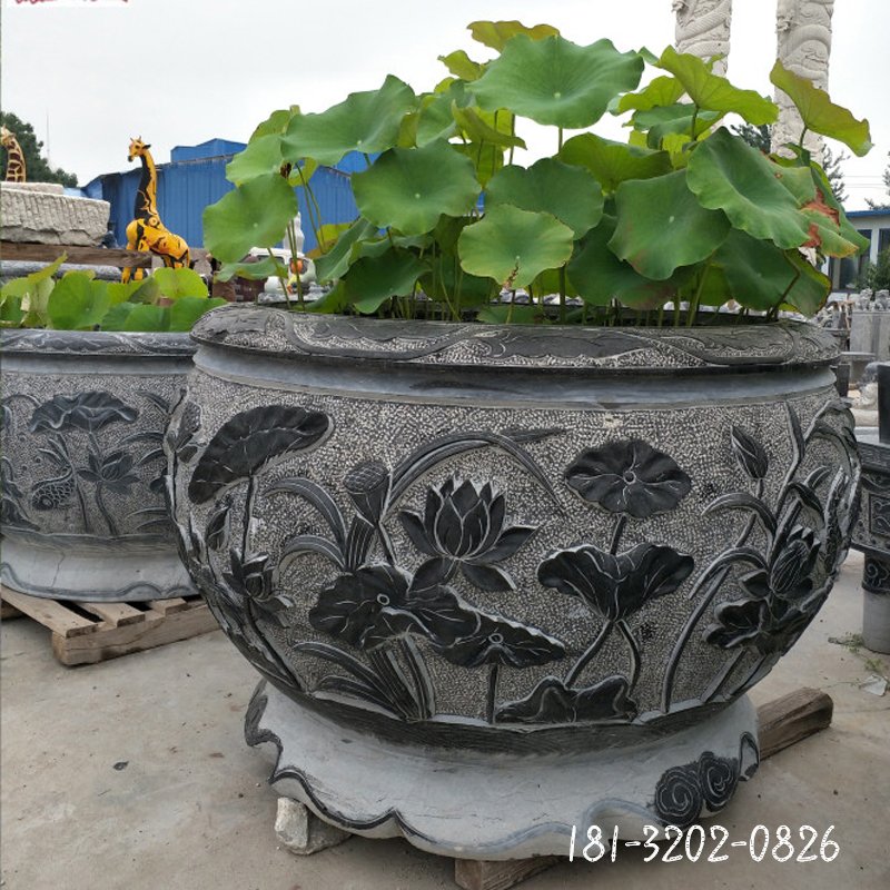 大理石莲花花盆  石雕公园景观摆件 (1)