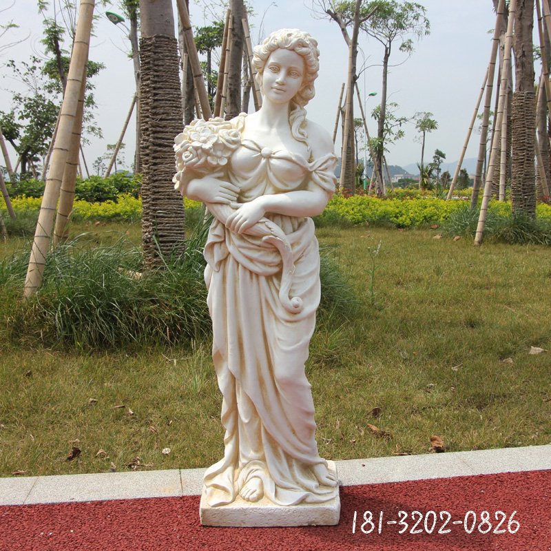 抱花的西方女孩石雕汉白玉公园西方人物石雕