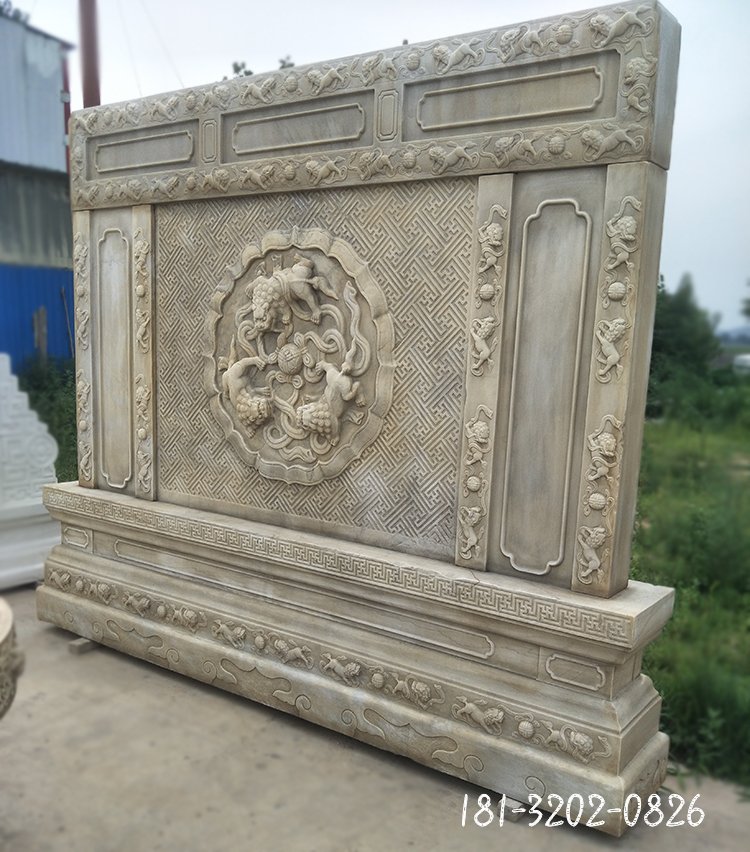 狮子戏球石浮雕影壁墙