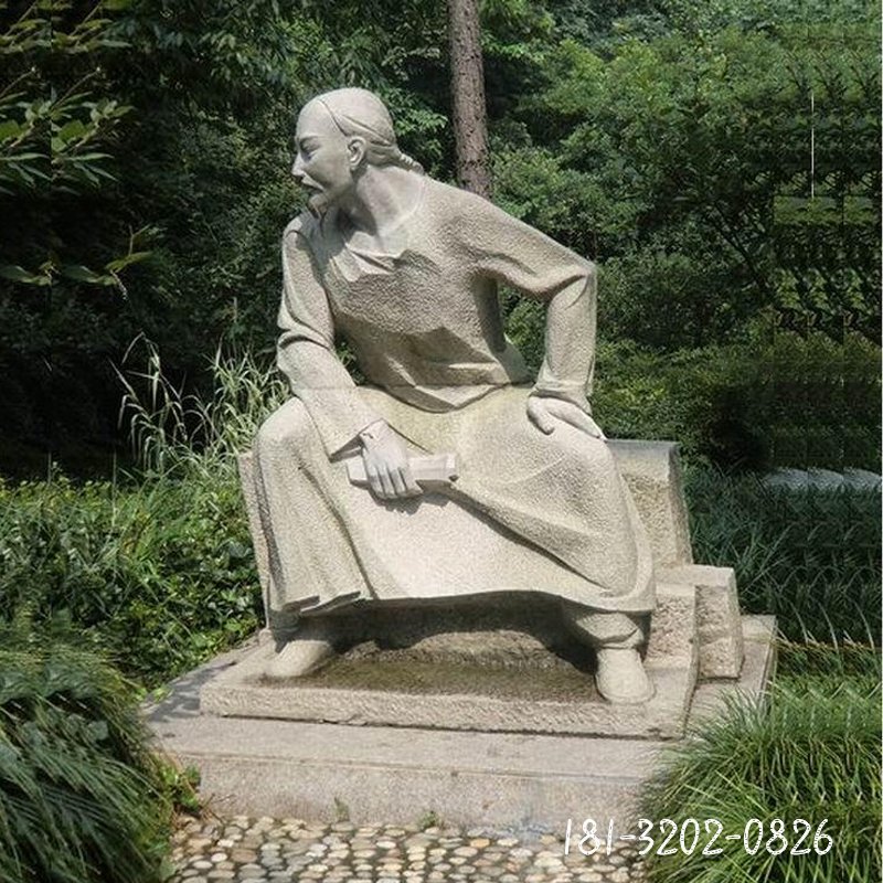 拿书卷的清朝人物石雕 古代坐式人物石雕