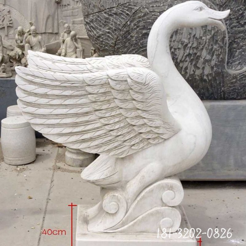 批发定做石头喷水天鹅石雕壁挂喷水 汉白玉天鹅喷水121068