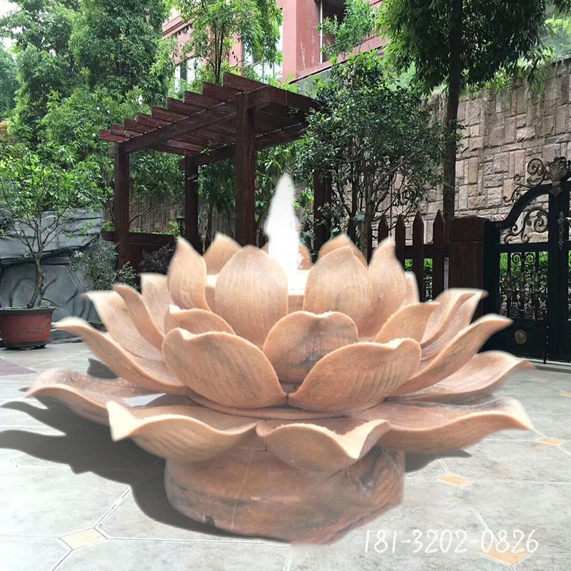 石雕莲花喷泉荷花造型喷泉天然大理石精雕莲花瓣风水球户外喷泉76016