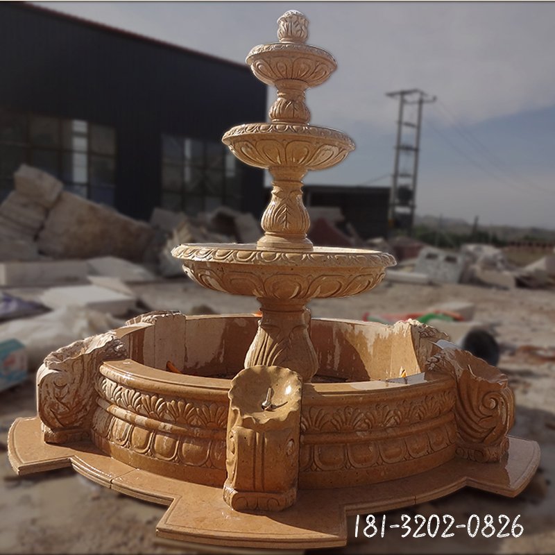 多层喷泉石雕，晚霞红喷泉石雕