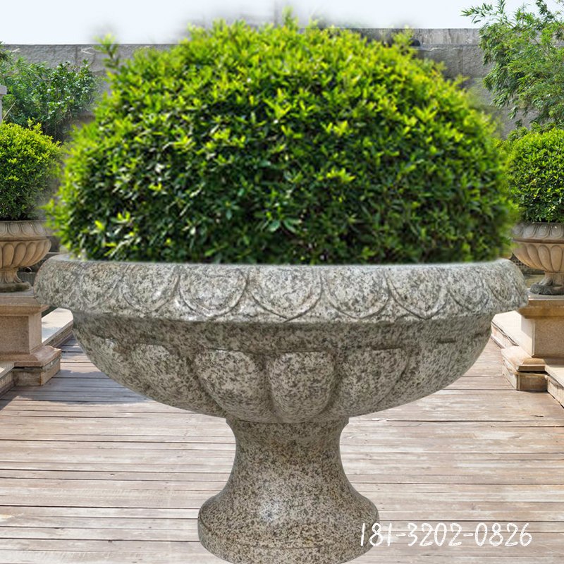 青石花盆  石雕小区景观雕塑 (1)