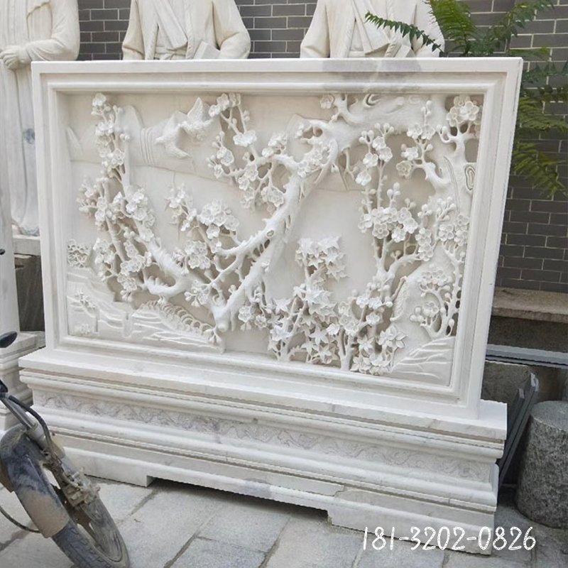 青石麒麟浮雕 公园影壁石雕 (10)