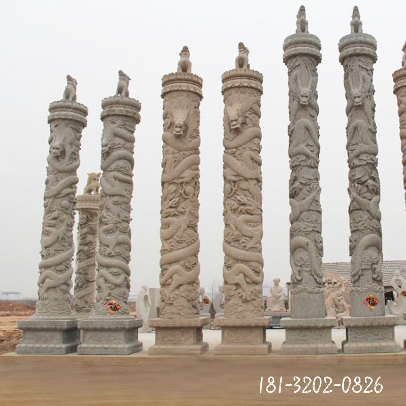 石雕盘龙柱寺庙家祠青石花岗岩华表文化柱广场大理石祥云石龙柱子5147