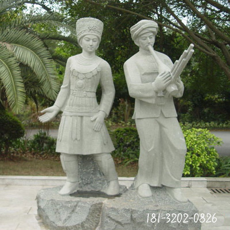 大理石少数民族唱歌  石雕公园人物 摆件