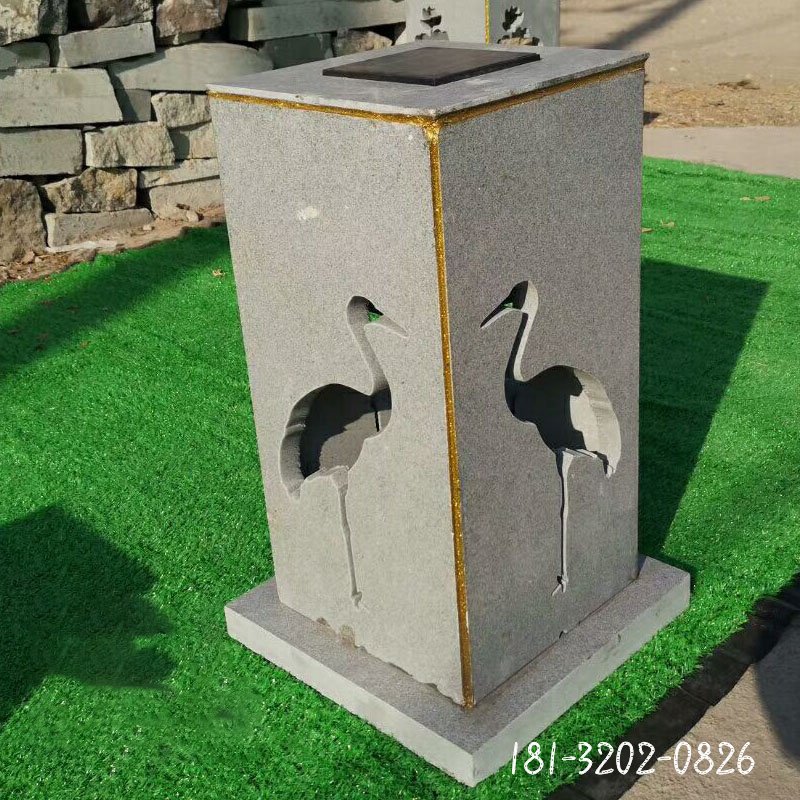 大理石镂空仙鹤石灯雕塑