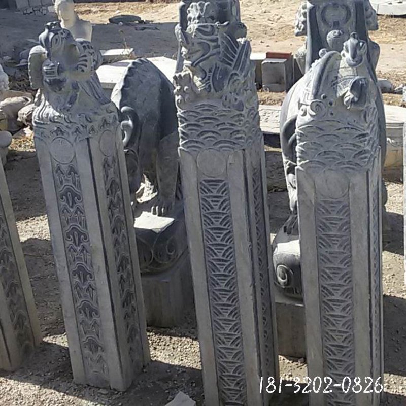 青石仿古四大神兽拴马柱 公园拴马柱石雕