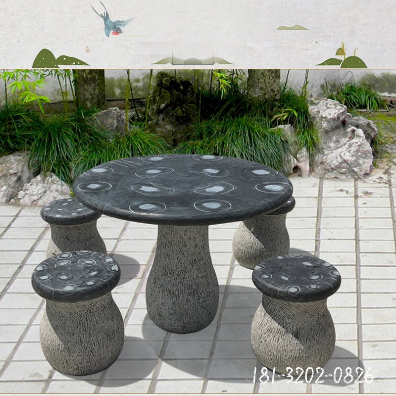 大理石桌凳，圆形石桌凳 (2)