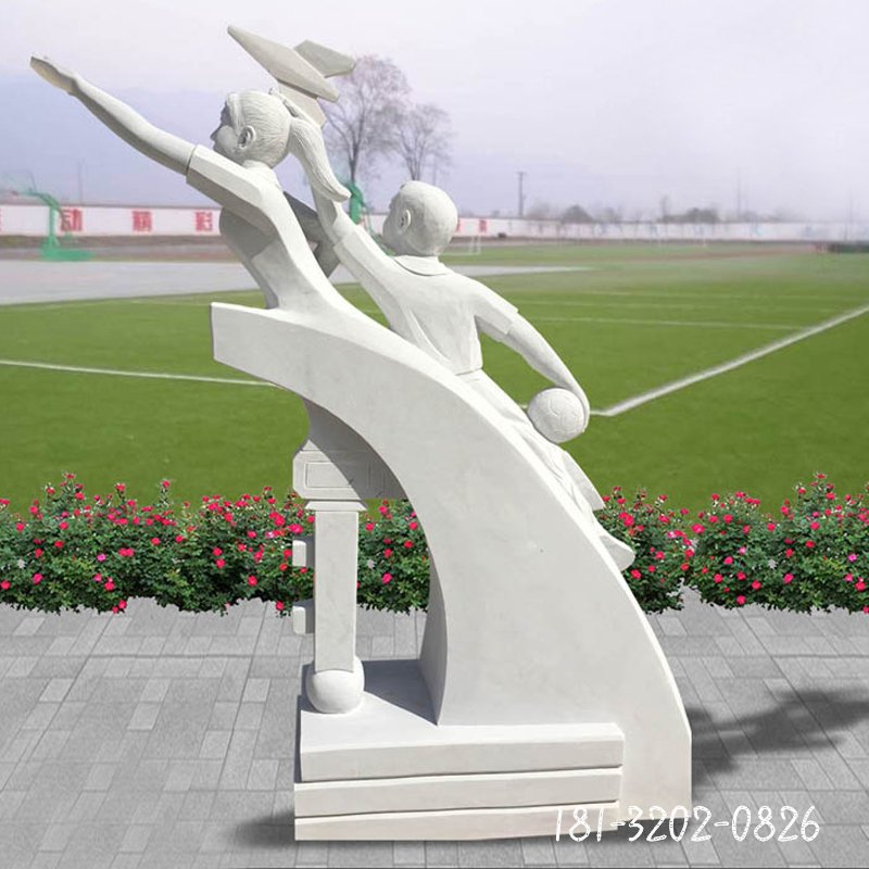 汉白玉校园飞翔雕塑，校园景观石雕