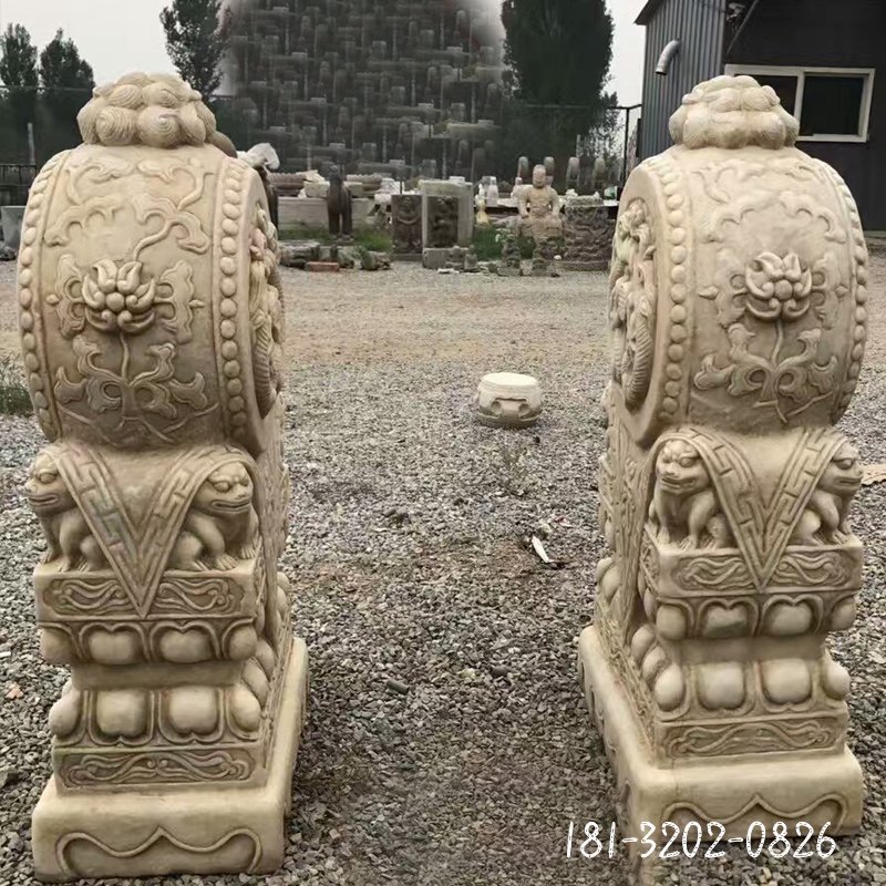 大理石狮子抱鼓   石雕抱鼓石墩