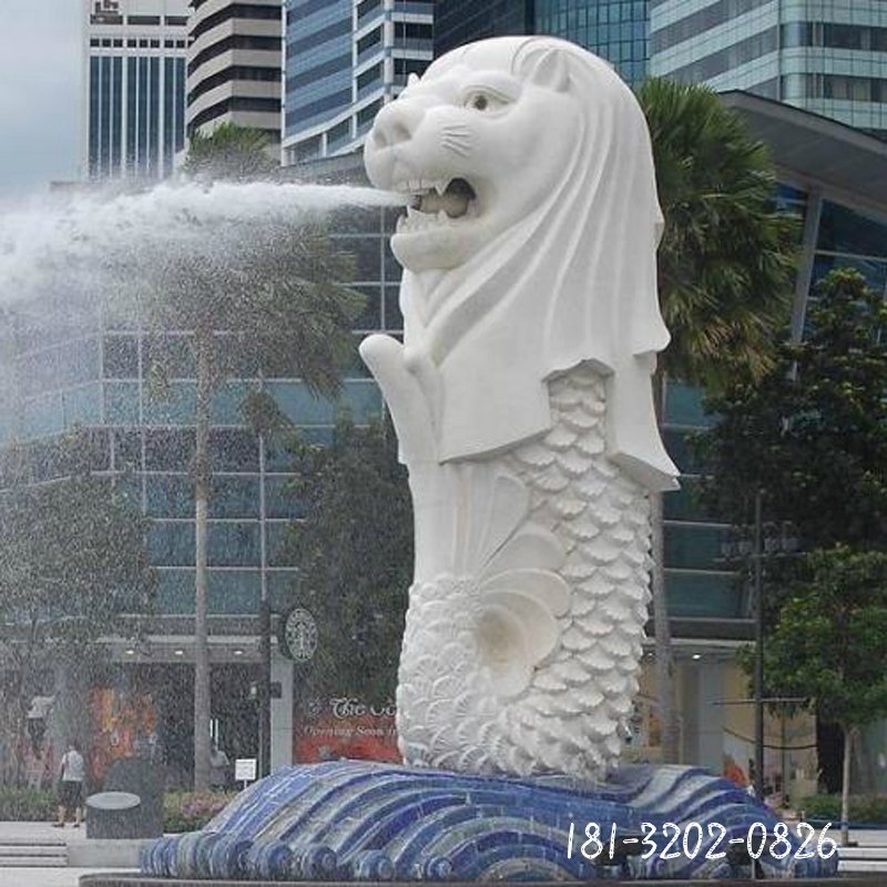 汉白玉鱼尾狮石雕,广场景观石雕