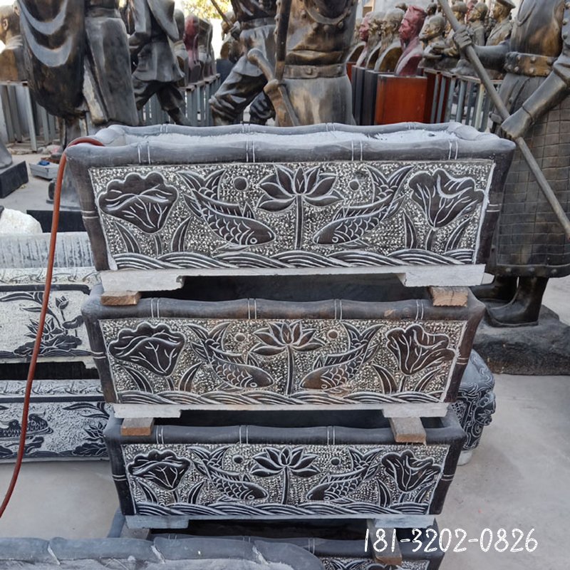 大理石青石花型水缸 石雕庭院景观摆件 (13)