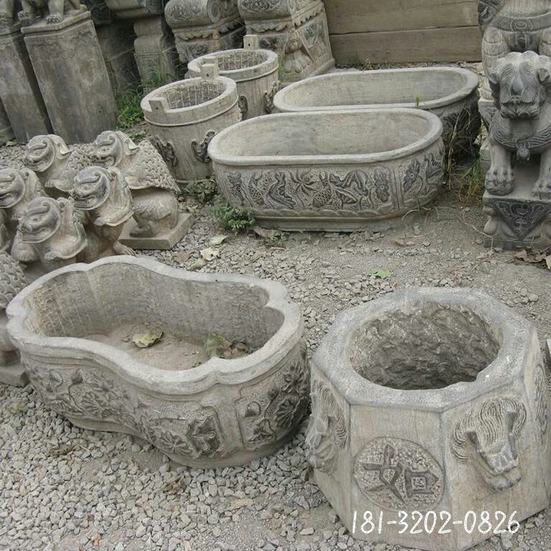 仿古浮雕水缸户外广场景观,仿古石雕塑