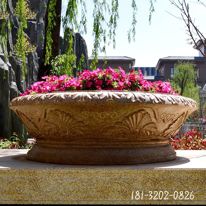 大型石雕花盆,公园景观石雕