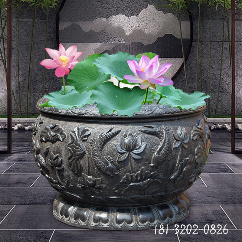 仿古鱼缸，庭院景观石雕