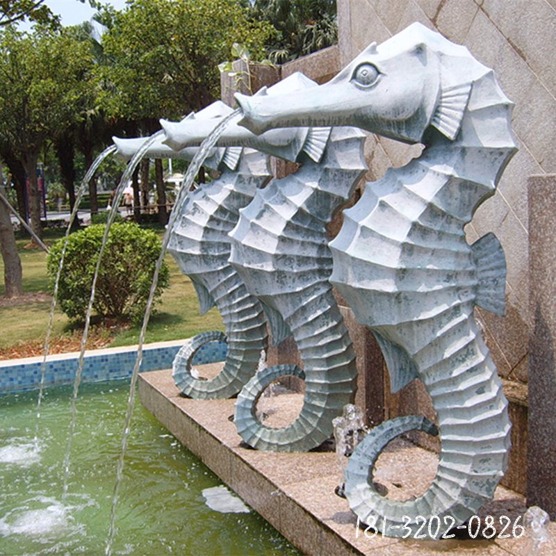 喷水海马石雕,小区景观石雕