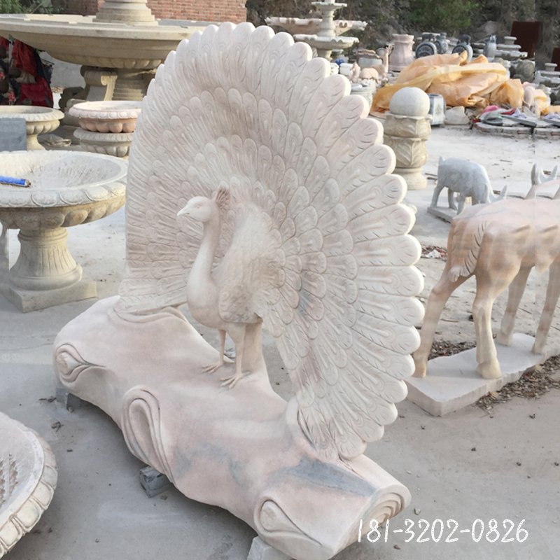 大理石孔雀开屏  石雕公园动物摆件 (6)