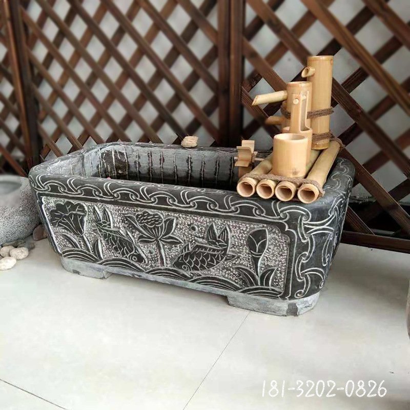 石雕鱼缸花盆青石仿古做旧长形老石槽鱼缸流水庭院石盆养96955