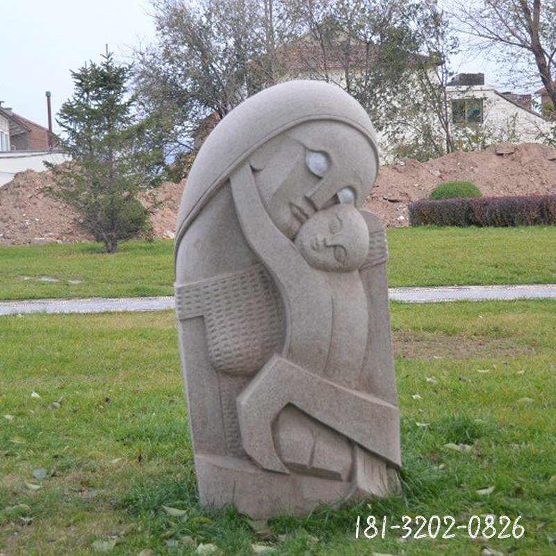 母子石雕，抽象人物石雕，公园小品石雕
