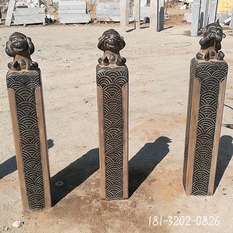 石雕拴马桩 青石仿古做旧狮子拴马桩 沙泥庭院酒店门口三不猴摆件99945