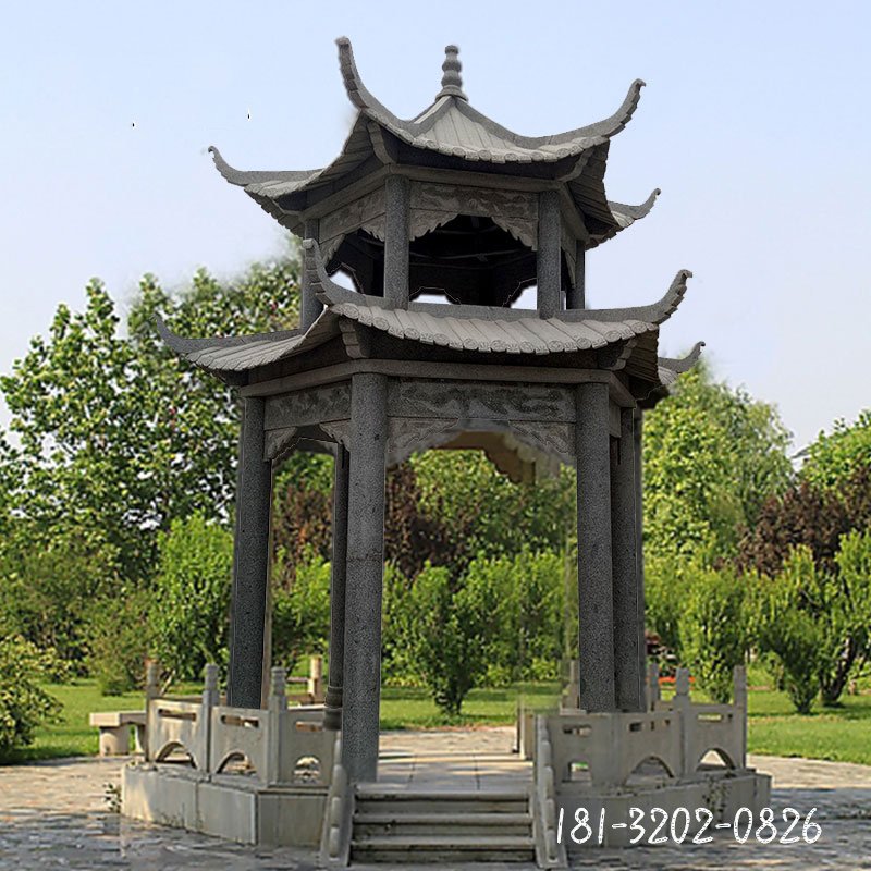 建筑双层石凉亭 (213)