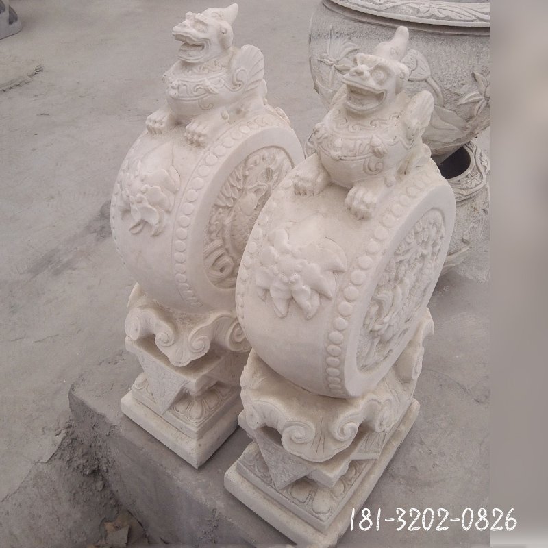 抱鼓石，汉白玉貔貅石门墩 (2)