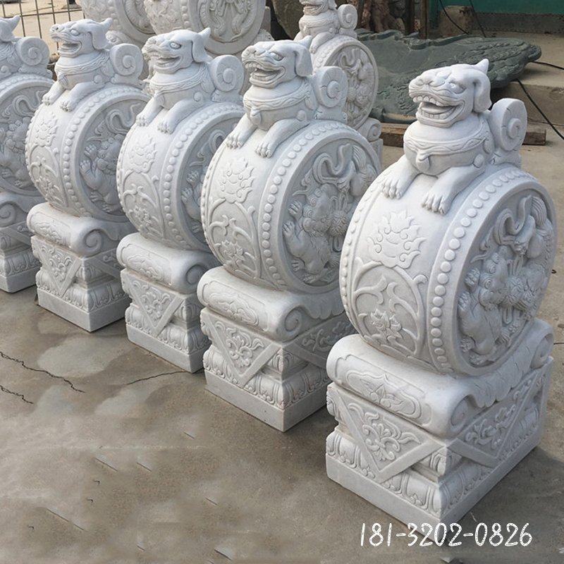 汉白玉貔貅门墩 门口招财抱鼓石