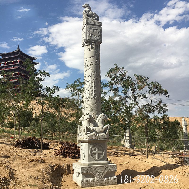 大理石雕塑柱，午马柱石雕