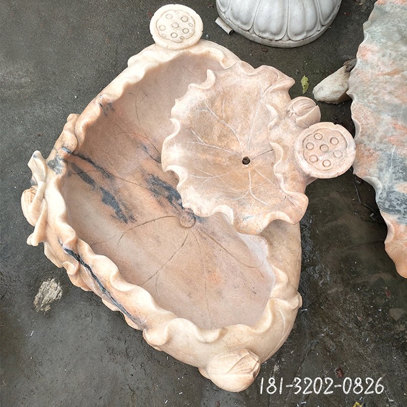 大理石莲藕水池  石雕别墅景观摆件 (1)