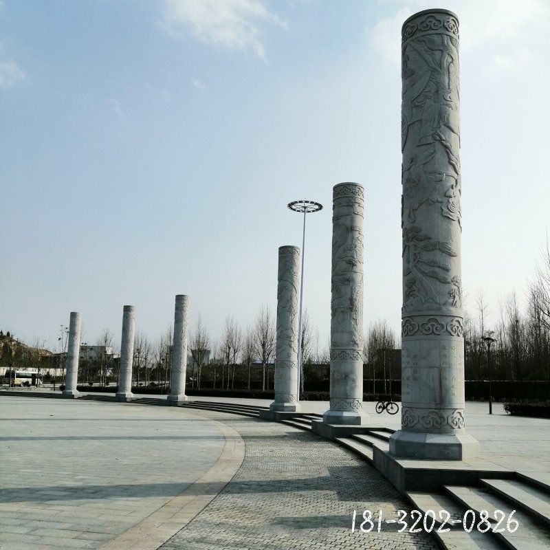 定制石雕龙柱汉白玉青石浮雕华表石柱寺院广场园林祥云盘龙柱优惠4605