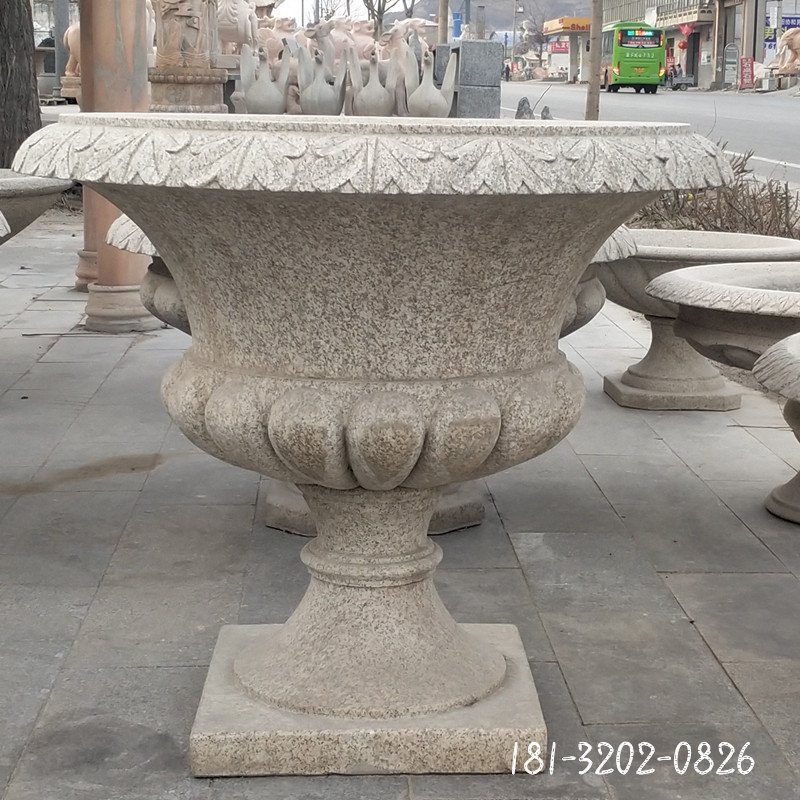 厂家直销石雕花盆黄锈石花岗岩欧式花盆庭院别墅园林现货优惠119174