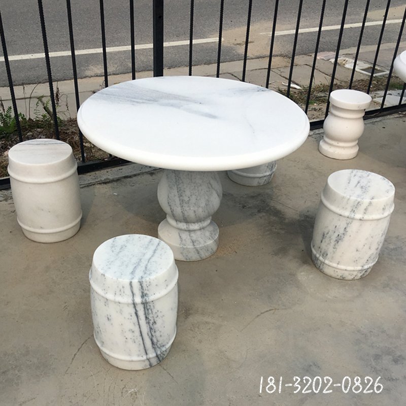 草白玉桌凳石雕 公园石雕桌凳 (2)