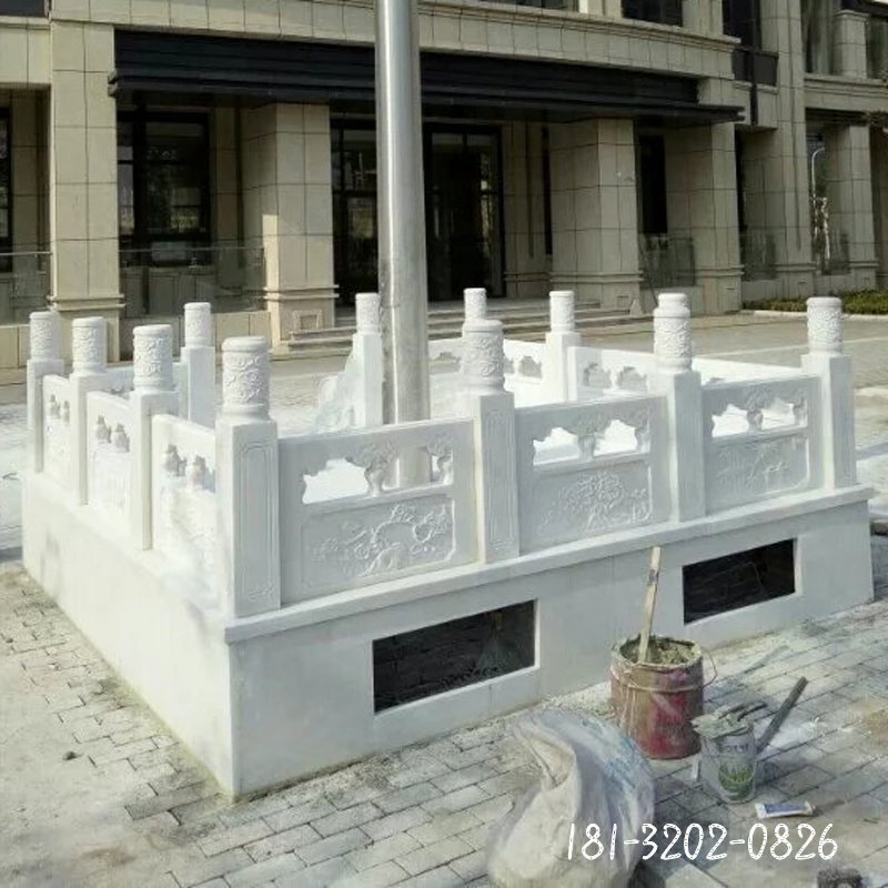 汉白玉升旗台石围栏,石雕栏板