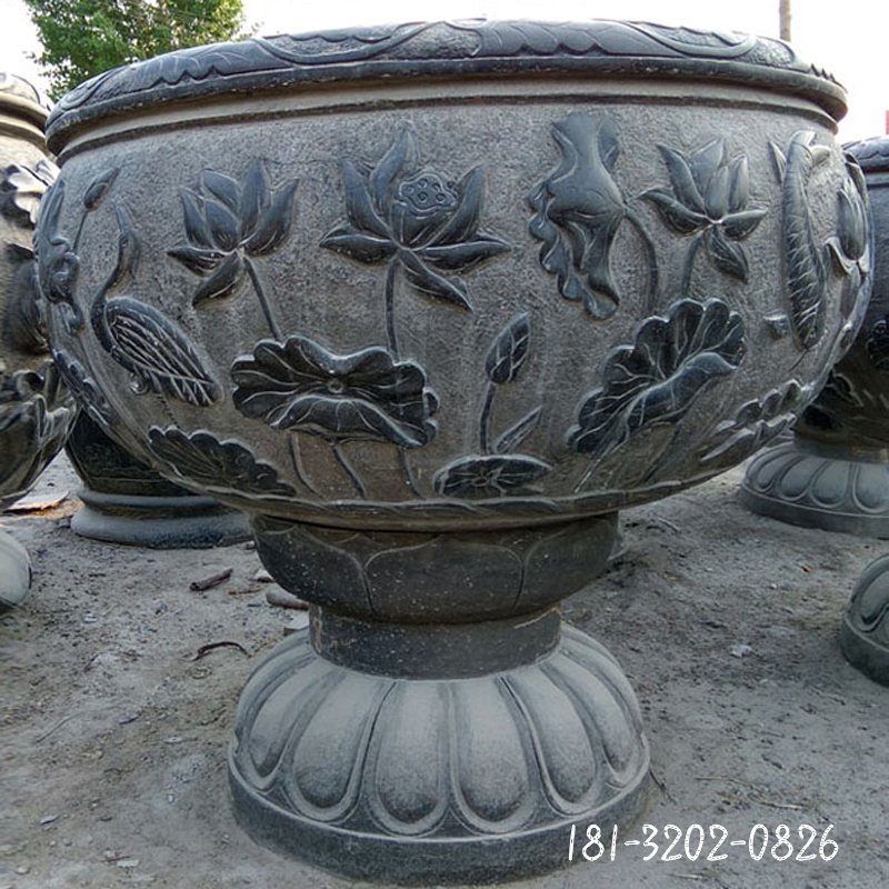大理石莲花水缸   石雕公园景观摆件