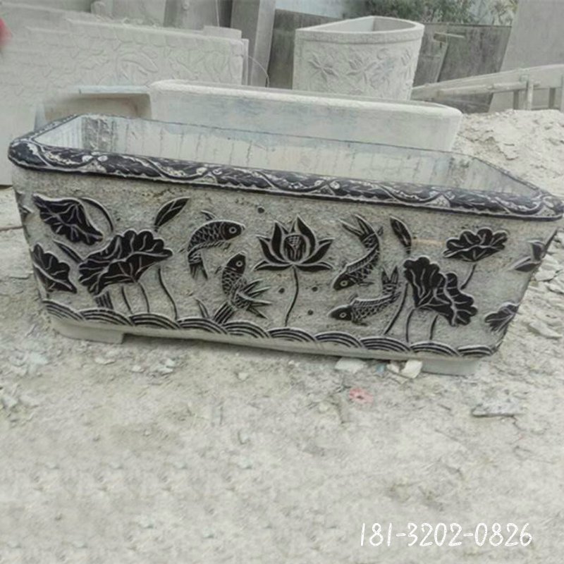 仿古公园荷花水缸,园林景观石雕 (2)3