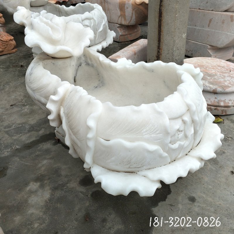汉白玉莲花水缸 石雕小区景观摆件 (1)